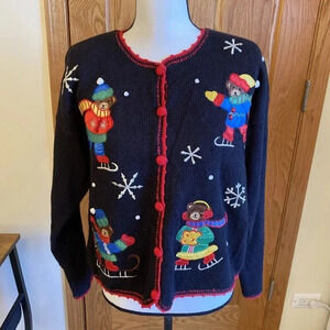 Holiday Time Black Red Trim Ugly Christmas Sweater Nutcracker Women's Size L